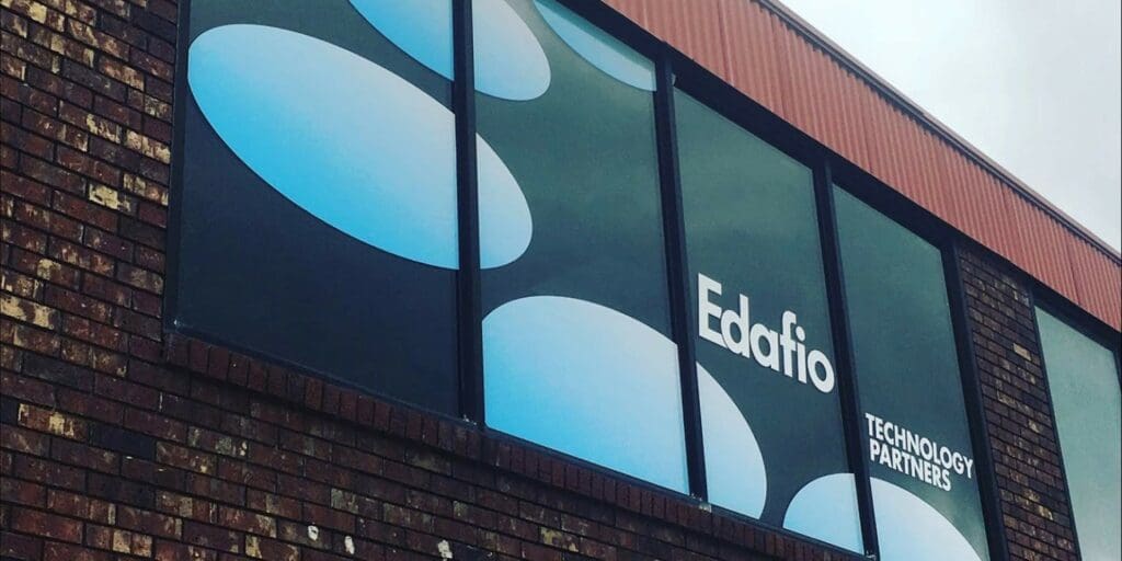 Edafio's Conway location building exterior with windows and large banner